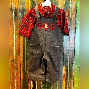 The Children’s Place shirt and wool overalls; as 0-3 months; like new